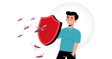 vector art of man protecting himself with a red shield from bugs in Tampa Florida