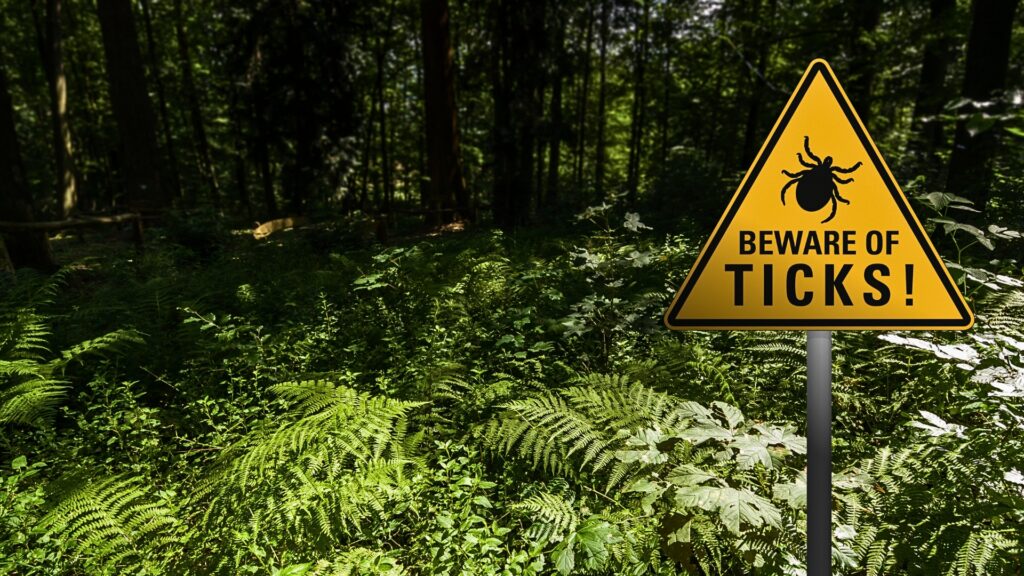 beware of Ticks sign on display