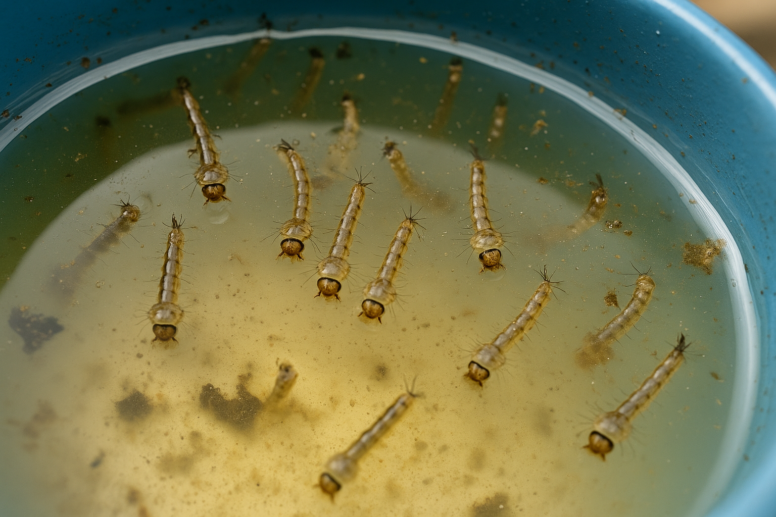 Mosquito larvae in standing water