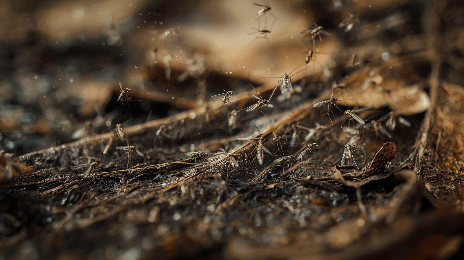 mosquito activity around damp leaf pile