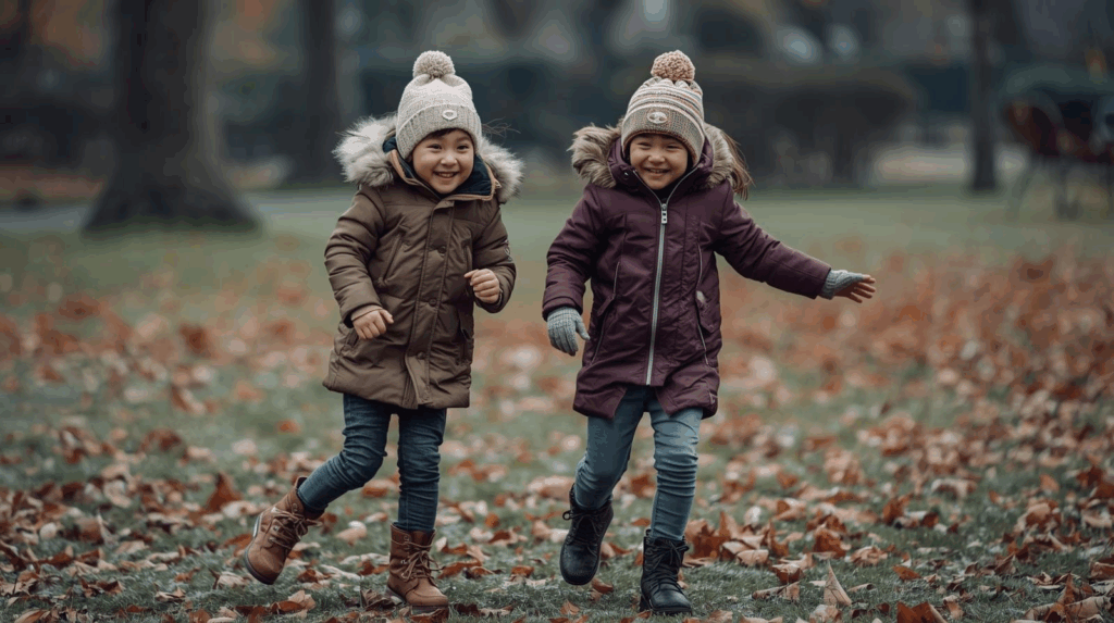 kids playing outside in late fall, early winter.