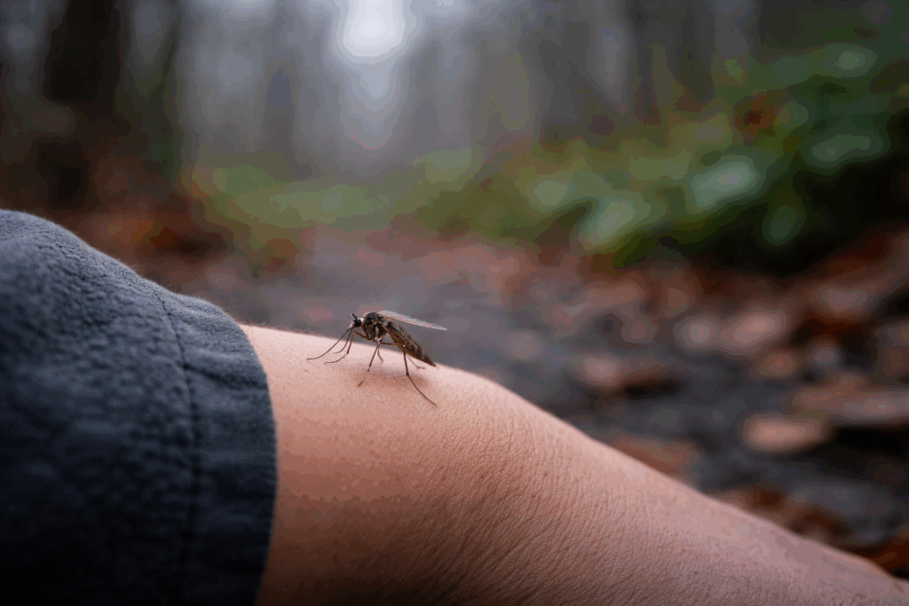mosquito on hikers arm in winter