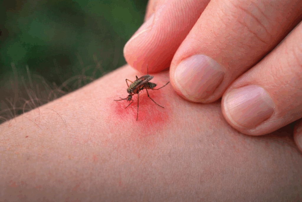 mosquito biting on the arm