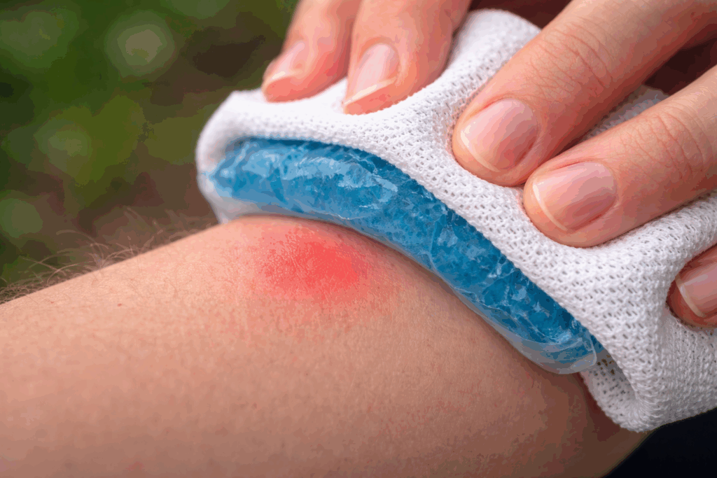 applying cold compress to mosquito bite