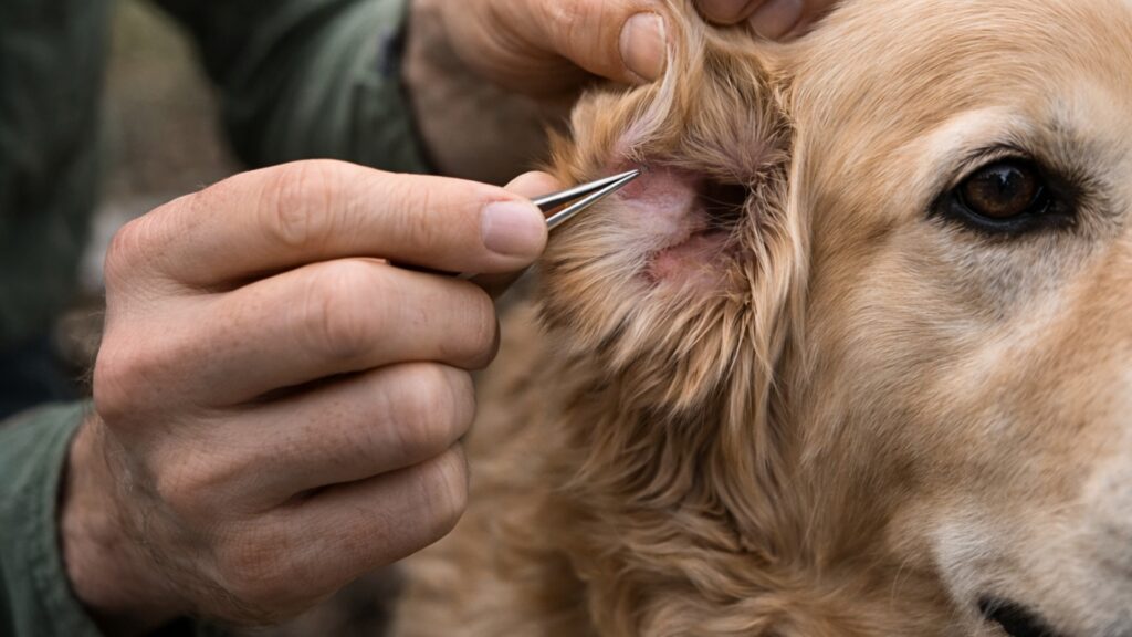 Removing a tick from a dogs ear