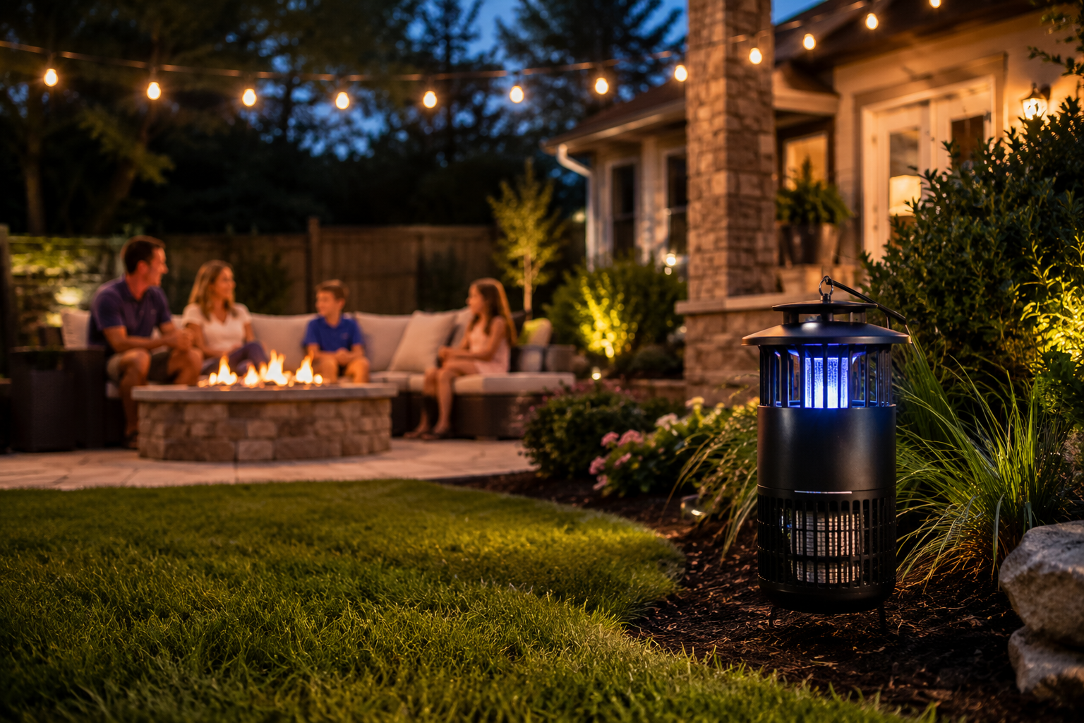 Cozy backyard evening with lantern light