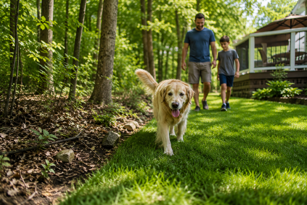 Happy dog enjoying a sunny stroll