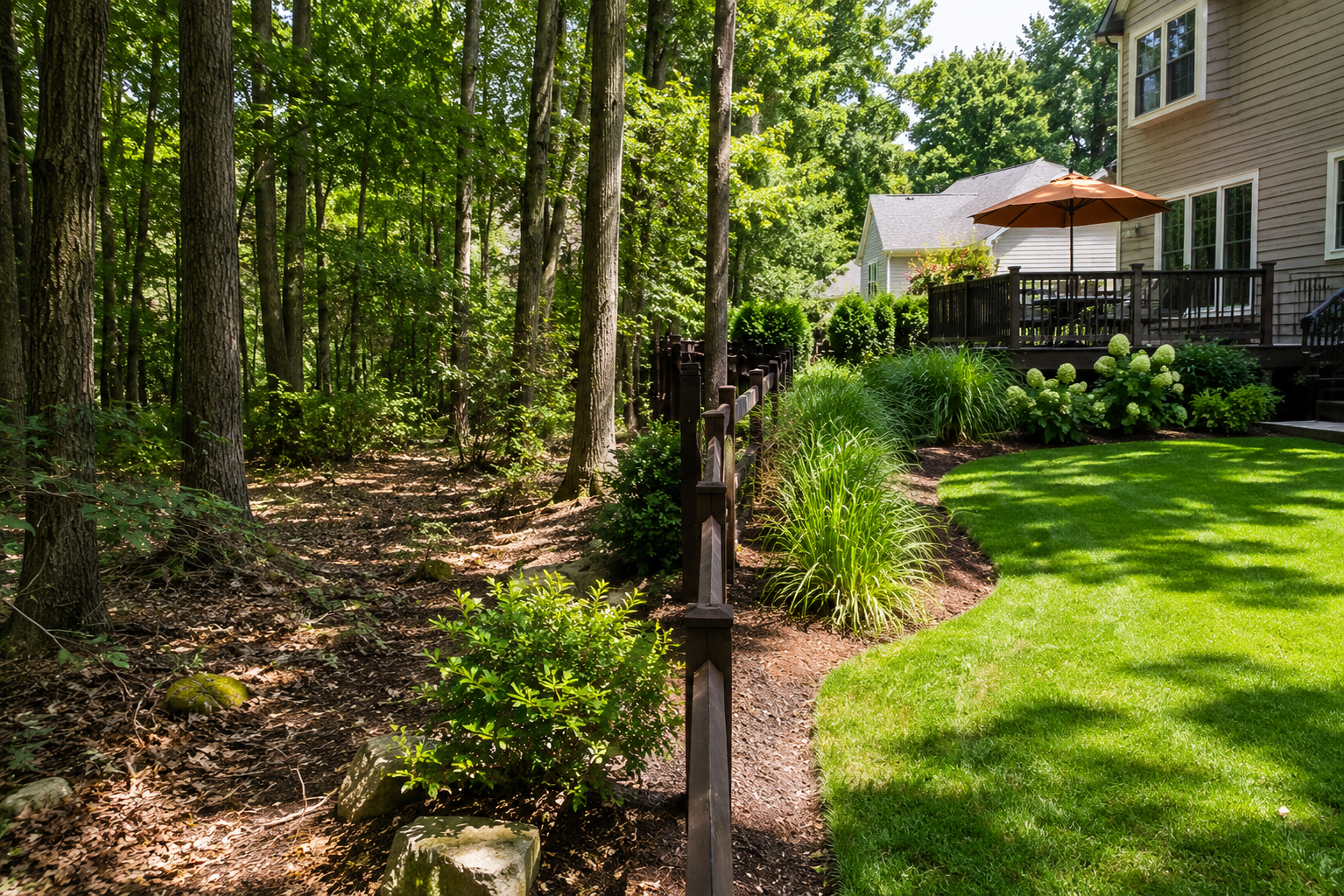 Quiet backyard by the woods